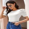 ELDINA Women's 2024 Summer Short Sleeve T-Shirt White Round Neck Short Puff Sleeve T-Shirt, Medium view 2