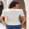 ELDINA Women's 2024 Summer Short Sleeve T-Shirt White Round Neck Short Puff Sleeve T-Shirt, Medium view 3