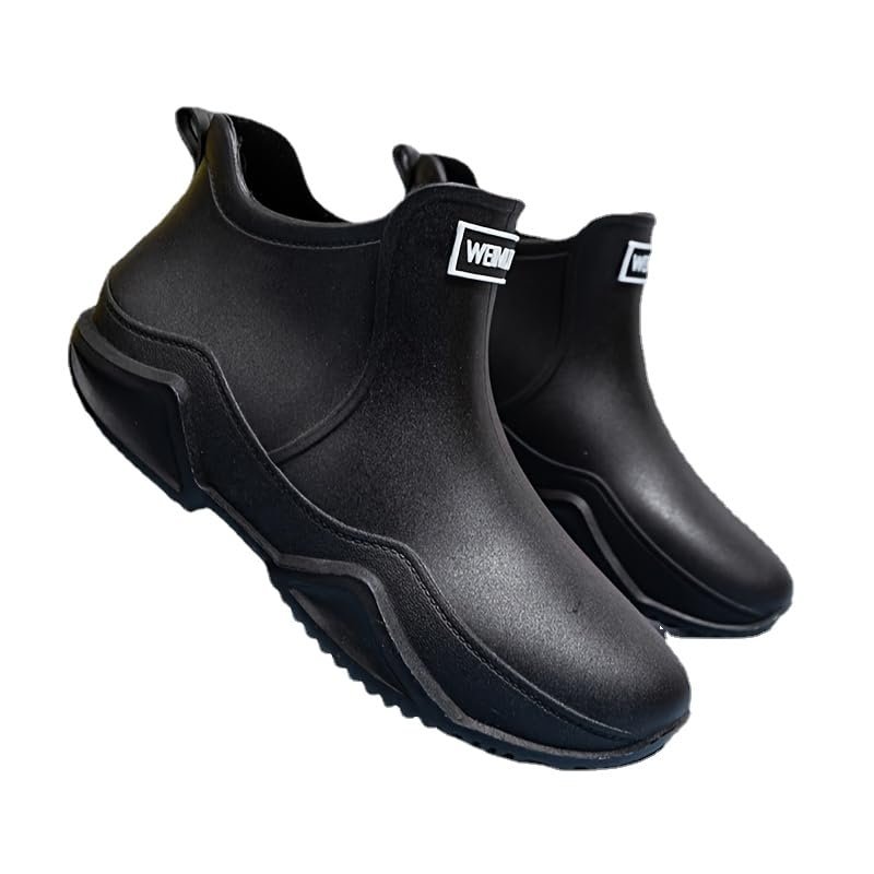 Hhhchpm Men's Trendy Rain Boots, Non-Slip Wear-Resistant Waterproof Rain Shoes for Outdoor Working Fishing (Black,6.5)