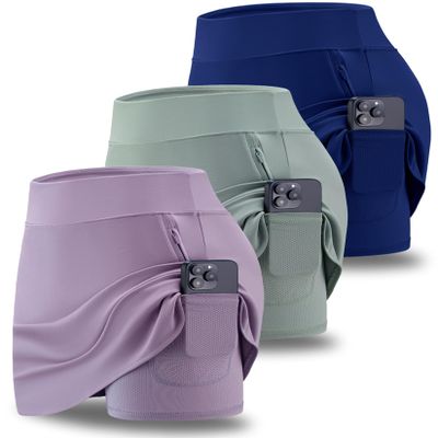 3 Pack Womens Active Skorts with Pockets High Waist Athletic Skirts with Built-in Shorts for Tennis Golf Workout (Set 3, Large)