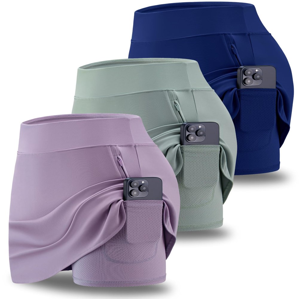 3 Pack Womens Active Skorts with Pockets High Waist Athletic Skirts with Built-in Shorts for Tennis Golf Workout (Set 3, Large)