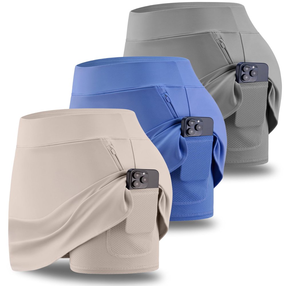 3 Pack Womens Active Skorts with Pockets High Waist Athletic Skirts with Built-in Shorts for Tennis Golf Workout (Set 2, XX-Large)