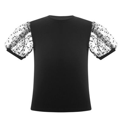 Alvivi Baby Girls Short Puff Dots Sleeve Tee Tops Pure Color Round Neck Ribbed Girls' Tees Travel Picnic Holiday Black 2-3 Years