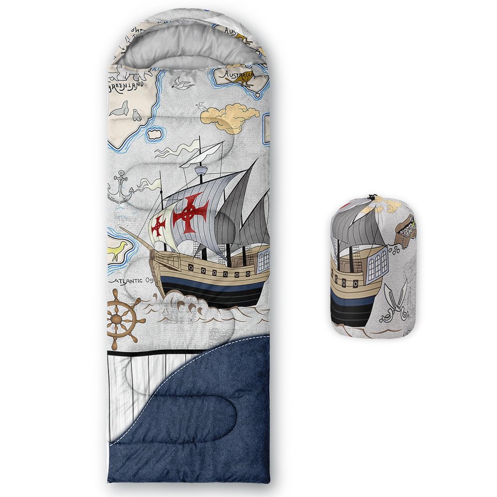 Axolotl Nautical Sleeping Bag for Boys Backpacking Lightweight Waterproof,Sailboat World Map Sleeping Bag Warm and Cool Weather,Sailing Vessels Anchor Sleeping Bag for Travel,Outdoors Camping Hiking