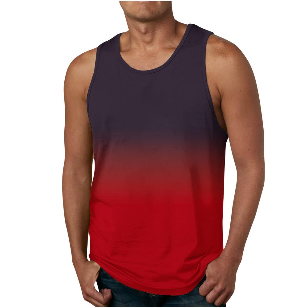 Generic Men Spring and Summer Sports Sleeveless Top Gradient Color Tanks Top Fitness Tight Fitting Muscle Vest Mens Camisole Shirts Red, 6X-Large