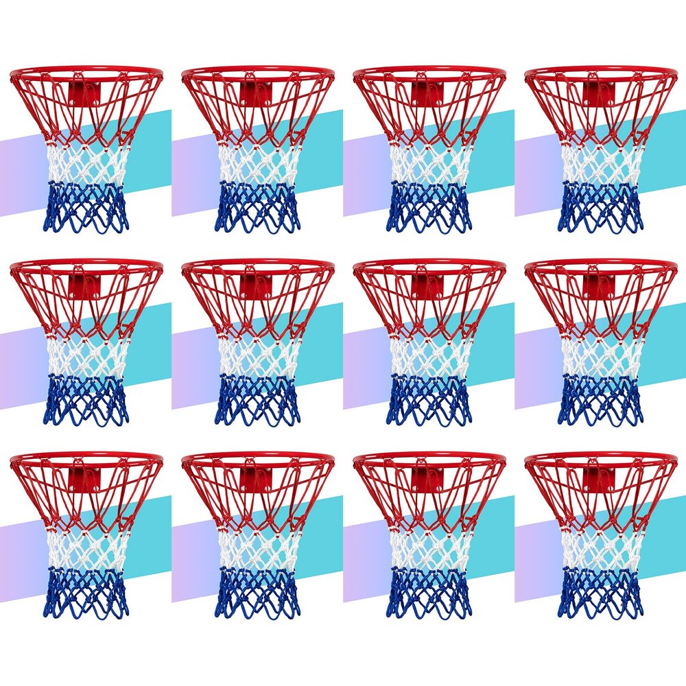 NEIJIANG Basketball Net Replacement, 2025 Upgrade Thick Professional Basketball Nets Heavy Duty Outdoor, All Weather Anti Whip Color Never Fade -12 Loops (Red White Blue)