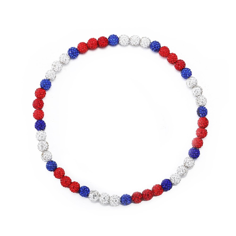 HSWYFCJY Baseball Beaded Chain Necklace for Men Women, Rhinestone Discoball Drip Accessories White Bright Red and Dark Blue Baseball Necklaces Gifts for Men Inspired Softball Jewelry Gifts 22IN