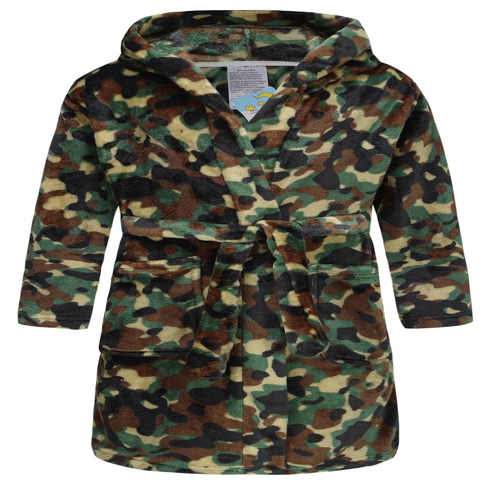 E.W Apparel Boys Fleece Robe Girls Hooded Bathrobe Toddlers Soft Fuzzy Robe for Kids(Camouflage,11-12 Years)