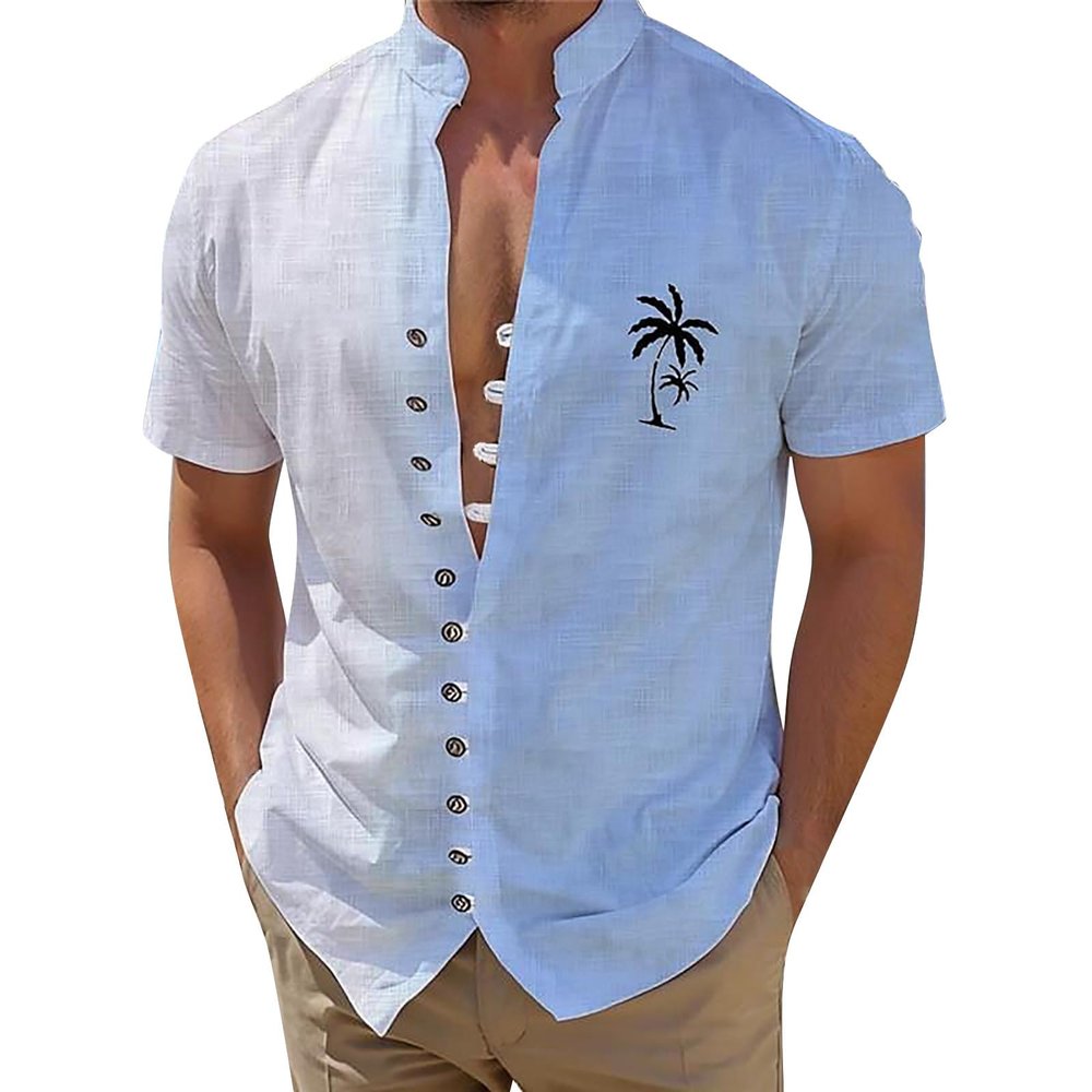 ZYXTIM Men's Casual Shirts Short Sleeve Button Down Shirts Fashion Textured Summer Beach Shirt(Light Blue,Medium)