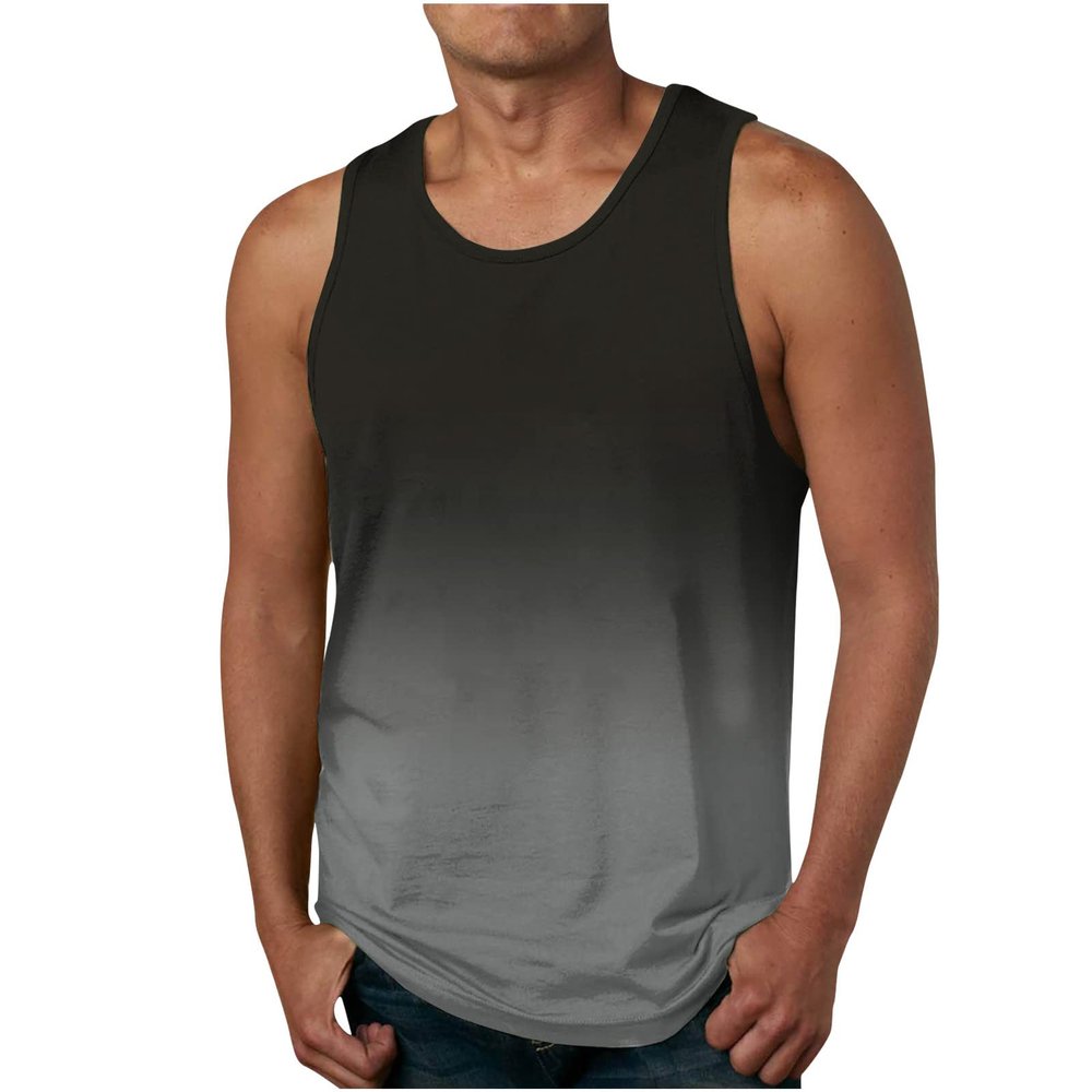 Generic Men Spring and Summer Sports Sleeveless Top Gradient Color Tanks Top Fitness Tight Fitting Muscle Vest Mens Camisole Shirts Gray, X-Large