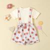 fhutpw Toddler Baby Girls Summer Outfits Daisy Ruffle Short Sleeve T-Shirts Tops Floral Shorts 2Pcs Clothes Set 6M-4T (Ribbed Shirt + Flower Suspender Apricot, 2-3T) view 3