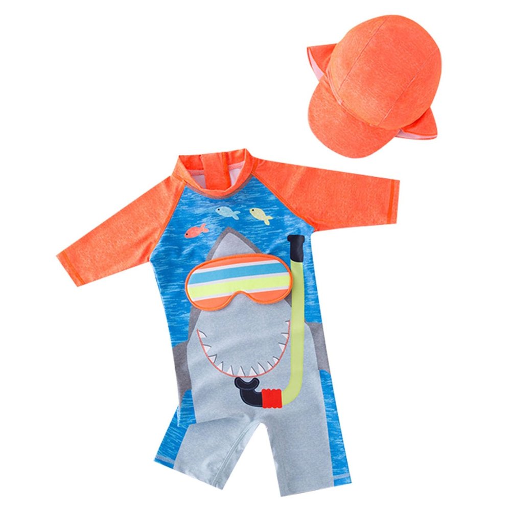 Toddler Kids Boys with 3D Swim Glasses Rash Guard Swimsuit with Sun Hat 2pcs Beach Swimwea Swim (Orange, 18-24 Months)