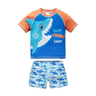 Toddler Boys Two Swimsuits Short Sleeve Print Top Shorts Set Swimwear Children's Swimsuit Two Swimsuit (B, 3-4 Years)