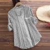2024 Women's Striped Casual Button Down Shirts Rolled Long Sleeve V Neck Summer Tops Office Work Blouses Pocket view 2
