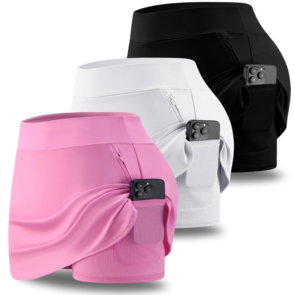 3 Pack Womens Active Skorts with Pockets High Waist Athletic Skirts with Built-in Shorts for Tennis Golf Workout (Set 1, XX-Large)