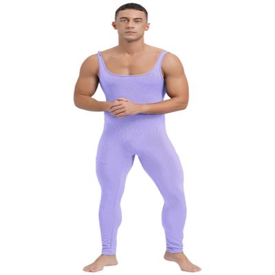 FEESHOW Mens Spandex Bodysuit Long Sleeve Unitard Dance Leotard Bodysuit for Sports Costume Lavender X-Large