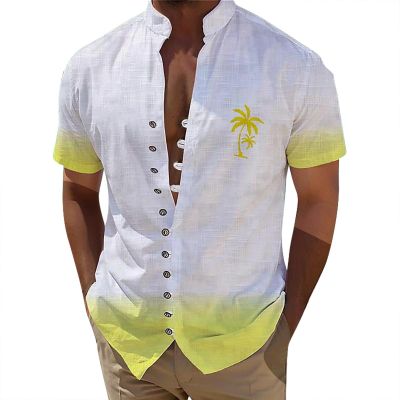 ZYXTIM Men's Casual Shirts Short Sleeve Button Down Shirts Fashion Textured Summer Beach Shirt(Yellow,Medium)
