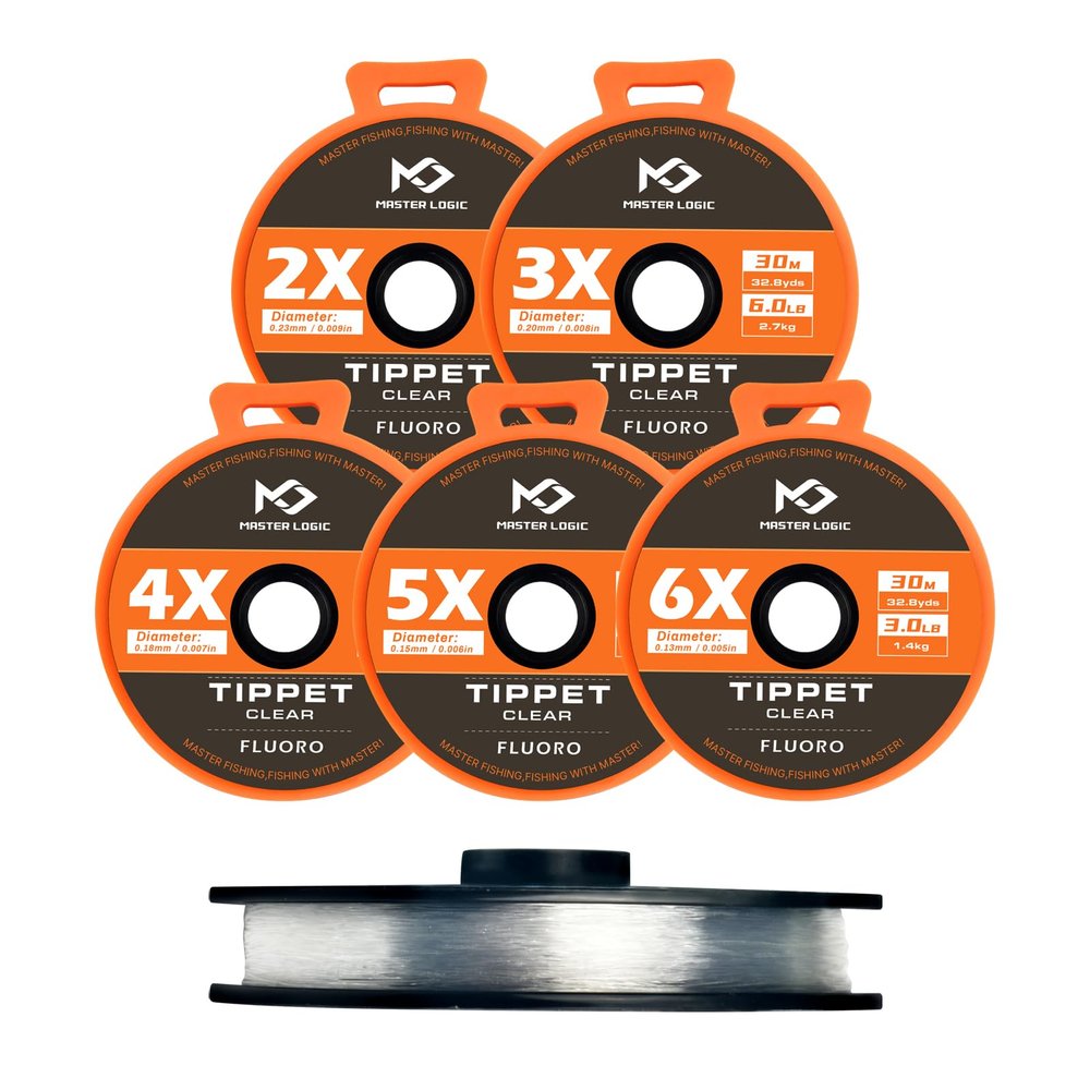 MASTER LOGIC Fly Fishing Fluorocarbon Tippet Leaders Line with Silicone Tenders 32 Yard, 2X-6X Tippets Clear
