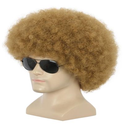 yuehong Short Light Brown Curly Fluffy Disco 70s80s Afro Wig Fancy Funny Soft Breathable Heat Resistant Synthetic Fibers Wig Daily Party Costume for Unisex