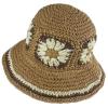 Crochet Straw Sun Hats for Women, Wide Brim Beach Floral Fisherman Hat Casual Woven Raffia Foldable Cap for Summer Holiday (Khaki) view 1