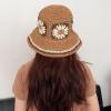 Crochet Straw Sun Hats for Women, Wide Brim Beach Floral Fisherman Hat Casual Woven Raffia Foldable Cap for Summer Holiday (Khaki) view 4