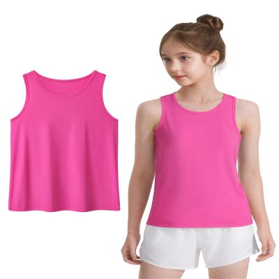 Auranso Girls Tank Tops Racerback Sleeveless UPF 50+ Quick Dry Kids Athletic Shirts Sports Dance Workout Tops Rose Red 9-10 Years