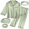 ALHAVONE Kids Girl Pajama Set with Headband Blindfold Hair Tie Toddler Boy Girl Satin Silky Button-up Pajama Sleepwear (Sage green-long, 150) view 1