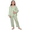 ALHAVONE Kids Girl Pajama Set with Headband Blindfold Hair Tie Toddler Boy Girl Satin Silky Button-up Pajama Sleepwear (Sage green-long, 150) view 2