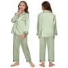 ALHAVONE Kids Girl Pajama Set with Headband Blindfold Hair Tie Toddler Boy Girl Satin Silky Button-up Pajama Sleepwear (Sage green-long, 150) view 3