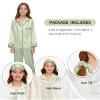 ALHAVONE Kids Girl Pajama Set with Headband Blindfold Hair Tie Toddler Boy Girl Satin Silky Button-up Pajama Sleepwear (Sage green-long, 150) view 4