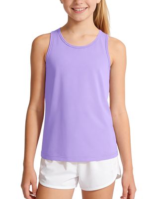 Auranso Girls Tank Tops Racerback Sleeveless UPF 50+ Quick Dry Kids Athletic Shirts Sports Dance Workout Tops Purple 5-6 Years