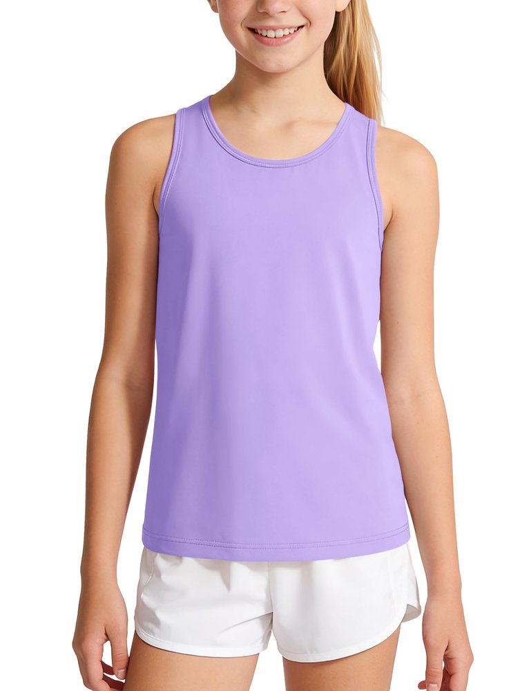 Auranso Girls Tank Tops Racerback Sleeveless UPF 50+ Quick Dry Kids Athletic Shirts Sports Dance Workout Tops Purple 5-6 Years