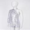 JEATHA Kids Girls Gymnastics Outfits Cheer Uniform Sequins Single Long Sleeve Ballet Dance Leotards with Hair Tie Silver 14 Years view 4