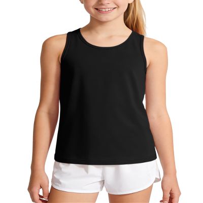 Auranso Girls Tank Tops Racerback Sleeveless UPF 50+ Quick Dry Kids Athletic Shirts Sports Dance Workout Tops Black 9-10 Years
