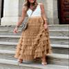 Flygo Women's Long Maxi Tulle Skirts A Line Ruffle High Waisted Tiered Layered Mesh Tutu Skirt Petticoat(Khaki-S) view 3