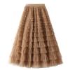 Flygo Women's Long Maxi Tulle Skirts A Line Ruffle High Waisted Tiered Layered Mesh Tutu Skirt Petticoat(Khaki-S) view 4