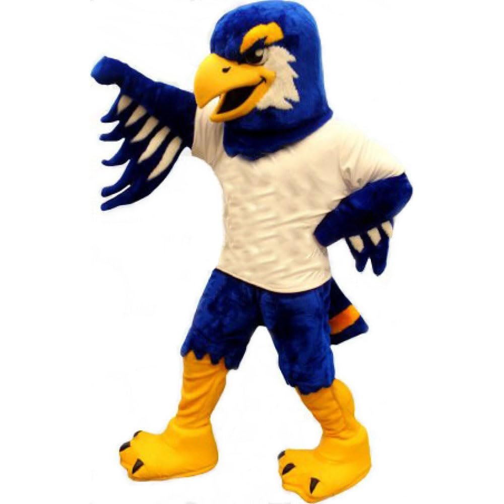 Fierce Blue Eagle Mascot Costume in White Shirt Adult Size for Men & Women with Built-in Fan Inside the Head