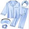 Kids Girl Pajama Set with Headband Blindfold Hair Tie Toddler Boy Girl Satin Silky Button-up Pajama Sleepwear (Dusty Blue-long, 140) view 1