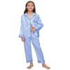 Kids Girl Pajama Set with Headband Blindfold Hair Tie Toddler Boy Girl Satin Silky Button-up Pajama Sleepwear (Dusty Blue-long, 140) view 3