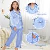 Kids Girl Pajama Set with Headband Blindfold Hair Tie Toddler Boy Girl Satin Silky Button-up Pajama Sleepwear (Dusty Blue-long, 140) view 4