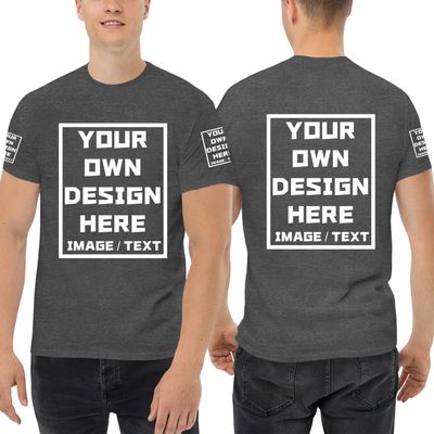 Custom T Shirts for Men/Women Add Your Text/Image Shirt Personalized Cotton Tee Printed Photo Front/Back Dark Heather Grey 2XL