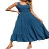 ebossy Women's Stretchy Smocked Tank Dress Sleeveless A-Line Swing Tiered Slim Midi Sundress (M, Peacock Blue 1) view 1