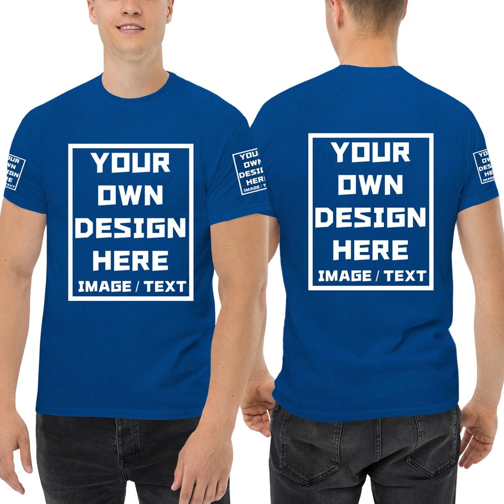 Custom T Shirts for Men/Women Add Your Text/Image Shirt Personalized Cotton Tee Printed Photo Front/Back Royal Blue L