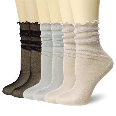 bropapa 3Pack Women's Sheer Glitter Socks Ruffle Frilly Metallic Sparkle Shiny Slouch Socks Soft Tulle Fashion Party Girls Gift