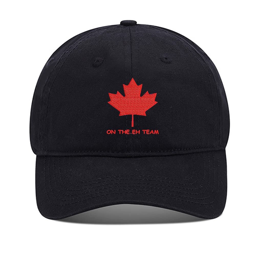 Baseball Hats Mens Women On The Eh Team Canada 2 Embroidered Unisex Classic Adjustable Outdoor Dad Cap for Men (Black,7 1/2)