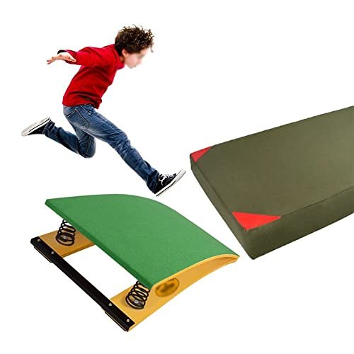 Gymnastics Junior Springboard, 2 Spring Small Springboard Vault Equipment, Curved Mini Trampoline for Beginner Gymnasts, (Green 80x50x20cm)