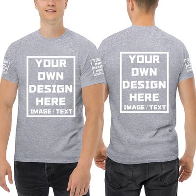 Custom T Shirts for Men/Women Add Your Text/Image Shirt Personalized Cotton Tee Printed Photo Front/Back Grey 2XL