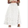 Flygo Women's Long Maxi Tulle Skirts A Line Ruffle High Waisted Tiered Layered Mesh Tutu Skirt Petticoat(White-M) view 1
