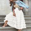 Flygo Women's Long Maxi Tulle Skirts A Line Ruffle High Waisted Tiered Layered Mesh Tutu Skirt Petticoat(White-M) view 2