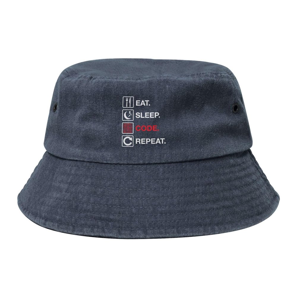 Computer Science Programmer Eat Sleep Code Unisex Sunhat Packable Boonie Vintage Denim Bucket Hat Fishing Cap Fisher Headwear